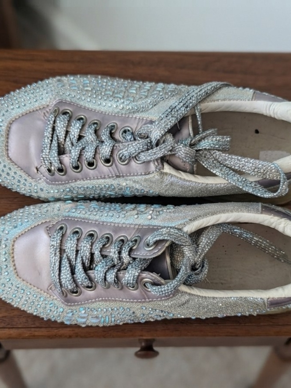 Steve Madden Women's Silver Crystalline Lace-Up Sneakers